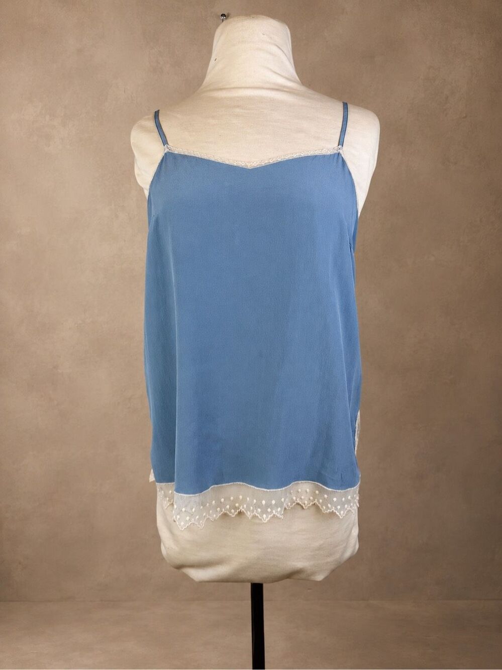 Zadig & Voltaire M Blue Silk Camisole Lace Trim Y2K Lingerie Top